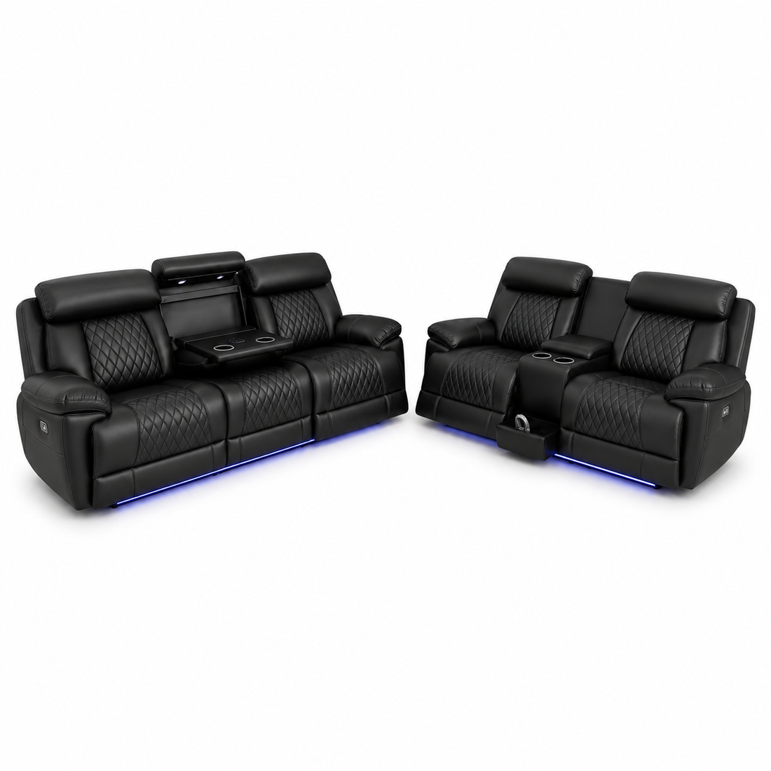 Carlisle 3+2 Seater Leather Sofa | LED Lights, Cooling Cups